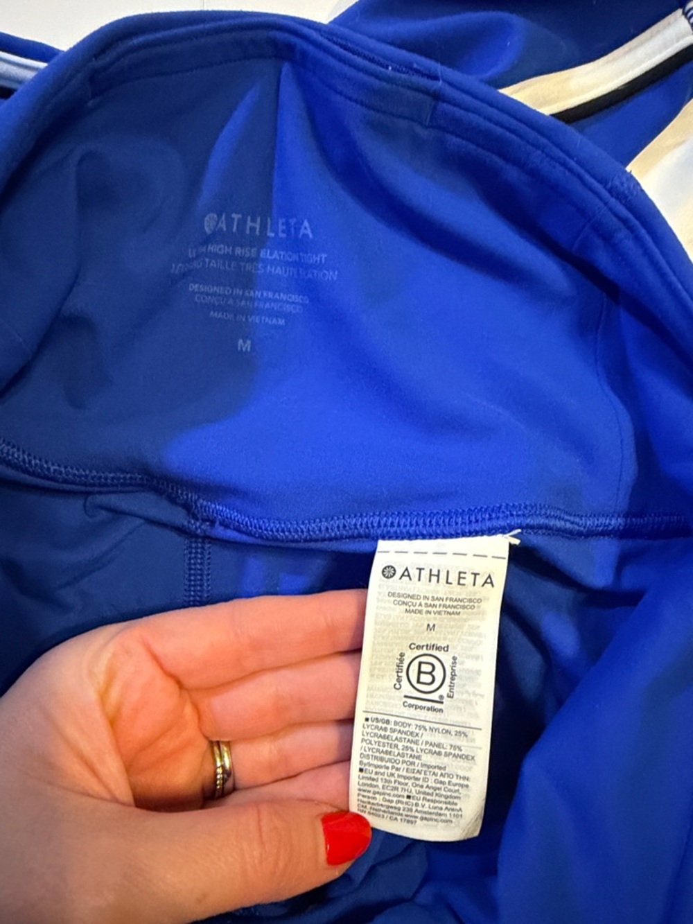 Athleta Electric Blue High-Rise Leggings with White Side Stripe - Picture 3 of 3